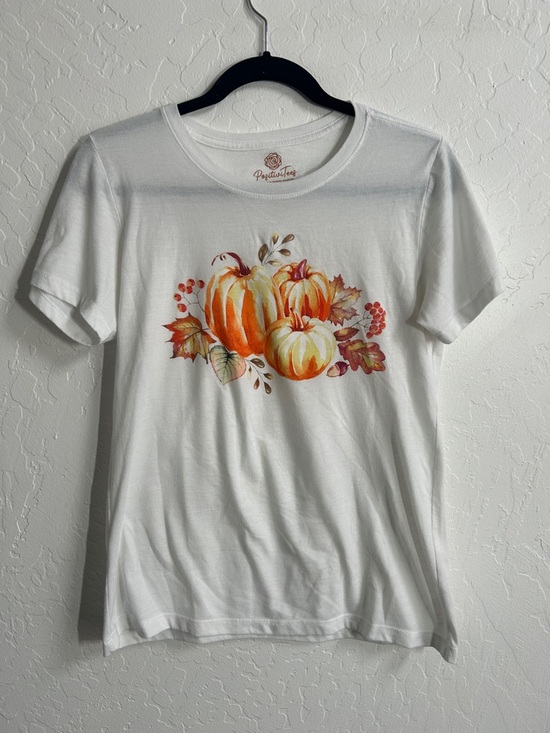 Positive Tees Tops - Women's White Short Sleeve Fall Pumpkin Spice Graphic Tee